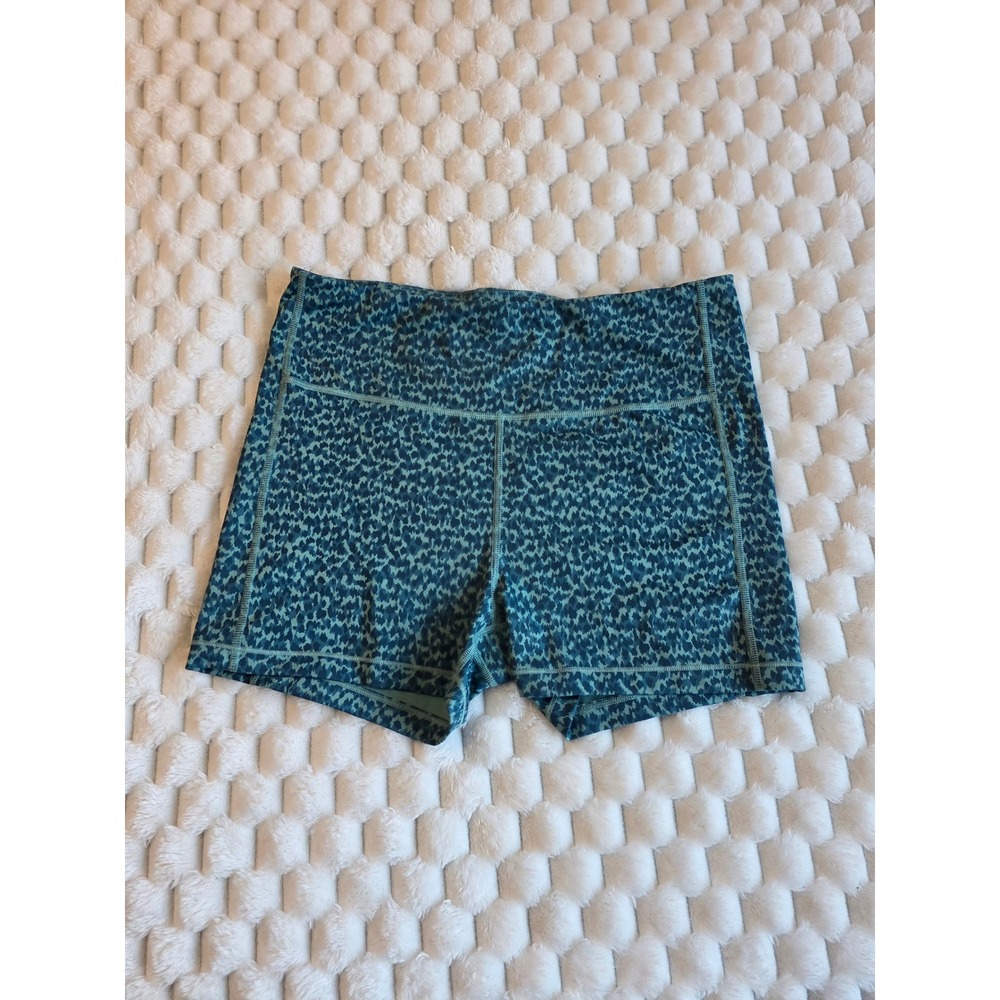 Athleta Ultimate Printed Shortie Teal Blue Abstract Leopard Athletic Shorts L